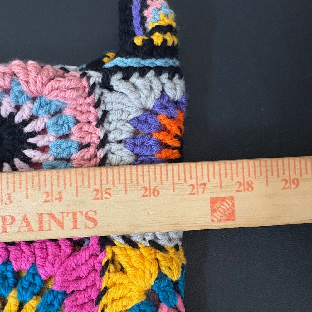 Handmade Crochet Granny Square Open Cardigan Sweater Rainbow Sunburst Size L - Picture 6 of 9